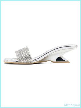 Rhinestone Slip On Peep Toe Block Heel Sandals